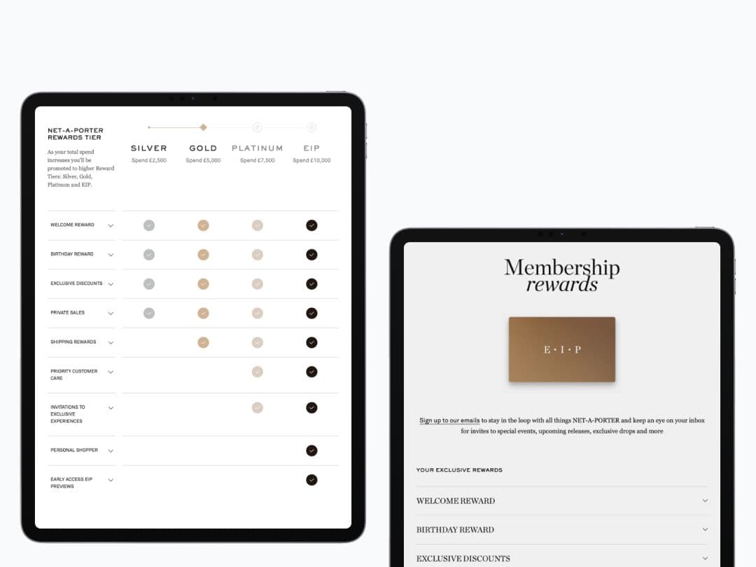 NET-A-PORTER Rewards Program on tablets