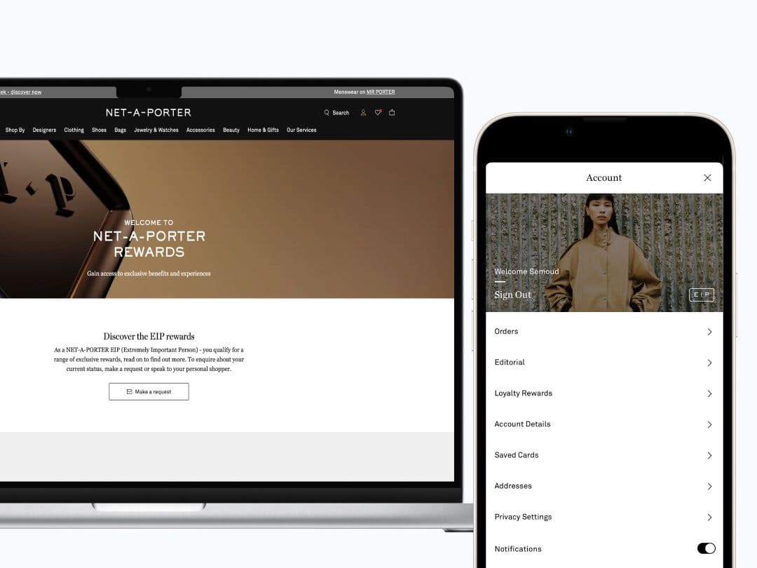 NET-A-PORTER Rewards Program on desktop and mobile